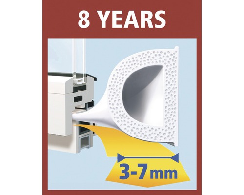 Těsnicí profil pro okna a dveře, se šířkou mezery 3 až 7 milimetrů a životností 8 let