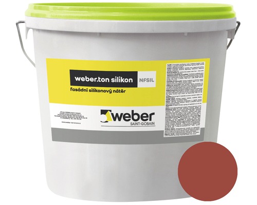 Fasádní nátěr WEBER.TON silikon 25 kg CE5B červená Kbelík silikonové fasádní barvy Weber se vzorkem barvy