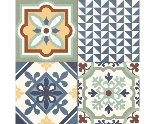 Vzor dlaždic s geometrickými a květinovými vzory