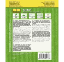 Informace na obalu semen FloraSelf Roodnerf, Brassica oleracea var. gemmifera, s pokyny k době výsevu, stanovišti a péči