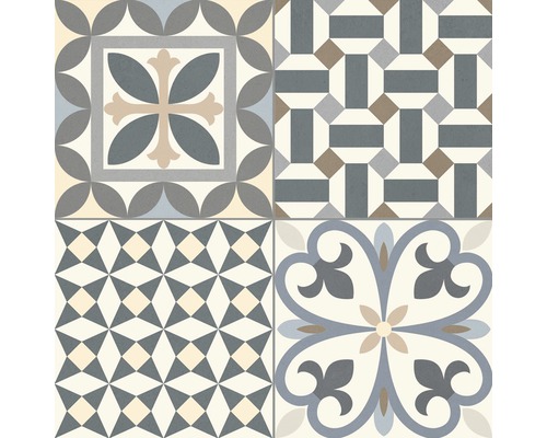 Dlaždice s různými geometrickými a květinovými vzory