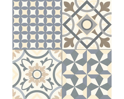 Vzor dlaždic s geometrickými a květinovými prvky