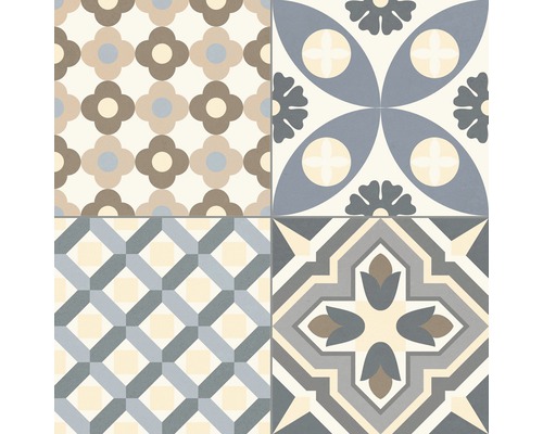 Vzor dlaždic s geometrickými a květinovými motivy