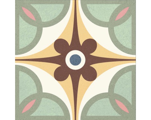 Dekorativní podlahová dlaždice s geometrickým a květinovým vzorem