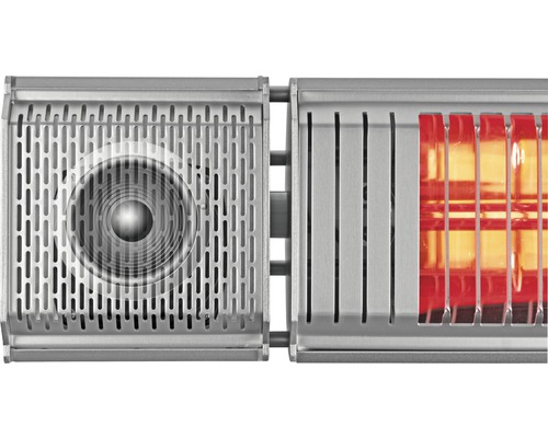 Detailní pohled na ohřívač s reproduktorem