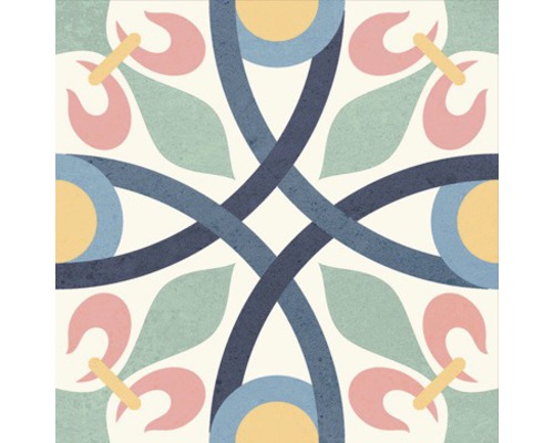 Dekorativní podlahová dlaždice s květinovým vzorem a geometrickými prvky