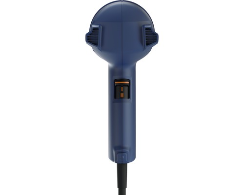 Detailní pohled na modrou horkovzdušnou pistoli s vypínačem