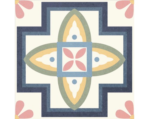 Dekorativní podlahová dlaždice s geometrickými a květinovými vzory