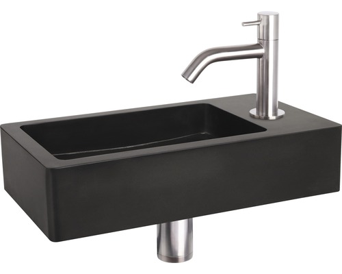 Černé umyvadlo na desku s baterií