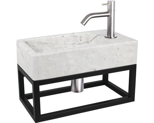 Umyvadlo s mramorovým umyvadlem a kovovým rámem