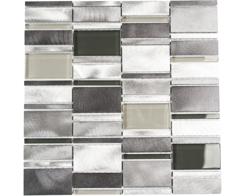 Hliníková mozaika stříbrná průhledná šedá lesklá 30,1x30,1 cm-0