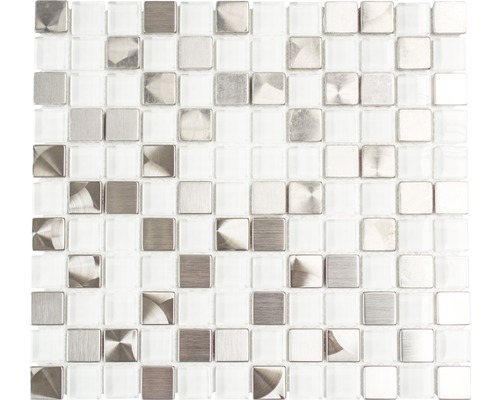 Hliníková mozaika bílá/stříbrná lesklá 32,7x30,2 cm