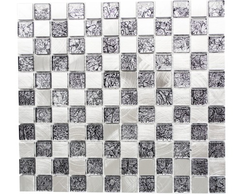 Kovová mozaika se sklem stříbrná/černá lesklá 32,7x30,2 cm Mozaika z skla a kovu