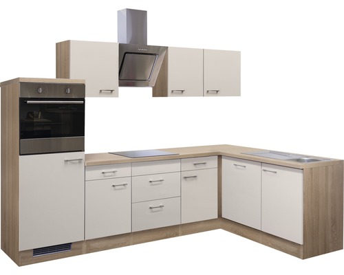 Kompletní kuchyně se skříňkami, digestoří, dřezem a elektrickým sporákem