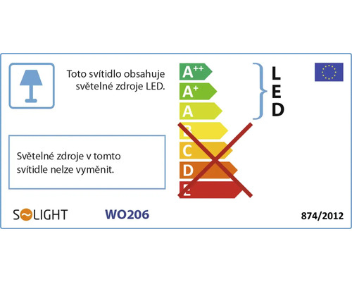 Energetický štítek: Toto svítidlo obsahuje světelné zdroje LED. Světelné zdroje nelze vyměnit.
