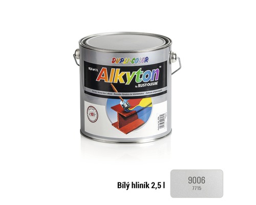 Barva na kov rez i dřevo DUPLI-COLOR Alkyton satén bílý hliník RAL 9006 2,5 l Dupli Color Alkydon barva na kov a dřevo, 2,5 litru, vzorník barev