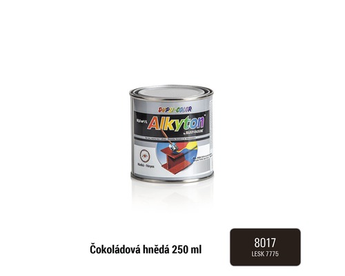 Barva na kov rez i dřevo DUPLI-COLOR Alkyton lesklá čokoládová hnědá 2,5 l Dupli Color Alkydon plechovka barvy 250 ml