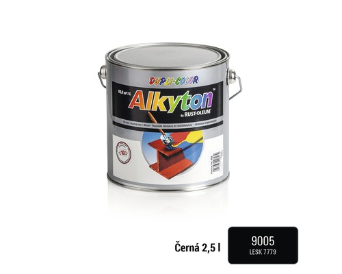 Barva na kov rez i dřevo DUPLI-COLOR Alkyton lesklá černá RAL 9005 2,5 l Alkyton antikorozní barva od Dupli Color, 2,5 litru