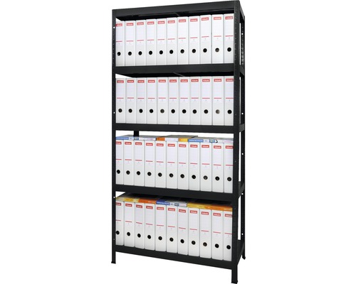 Černý regál s pořadači