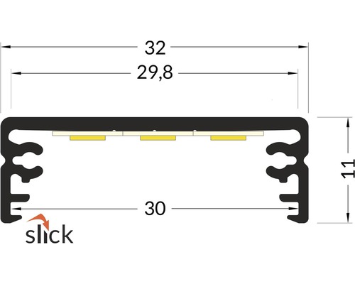 Technický výkres LED profilu s rozměry