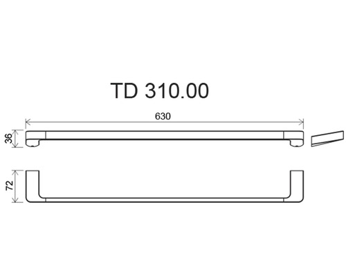 Technický výkres držáku na ručníky o rozměrech 630, 36 a 72 milimetrů
