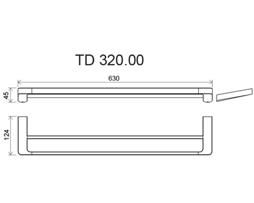 Technický výkres držáku na ručníky s rozměry