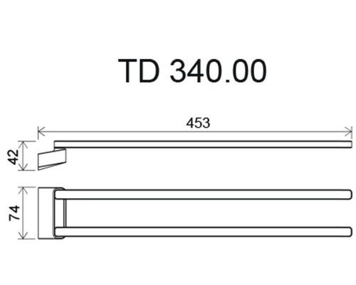 Technický výkres držáku na ručníky o rozměrech 453, 42 a 74.