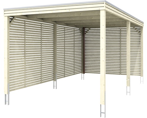 Dřevěný přístřešek pro auto s lamelovými stěnami pro venkovní použití