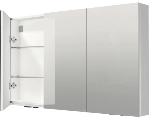 Zrcadlová skříňka se třemi dvířky a skleněnými policemi