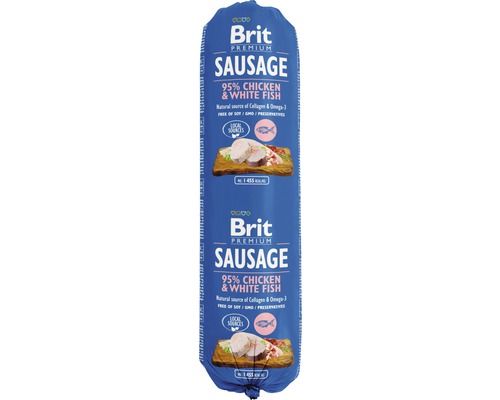 Brit Premium Sausage 95 % Chicken & White Fish 800 g Brit Premium Sausage krmivo pro psy s 95 procenty kuřete a bílé ryby v balení