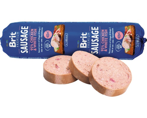 Brit Premium klobása s 95 % kuřete a bílé ryby