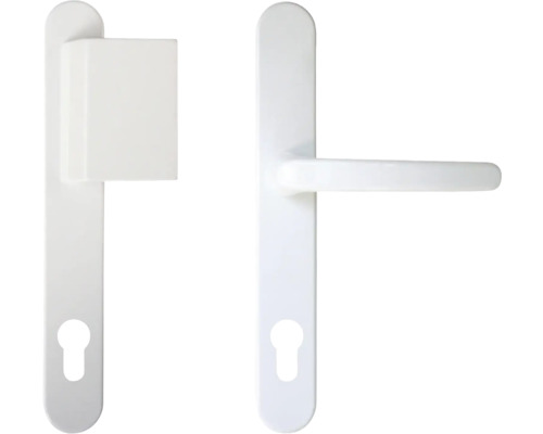 Bílá okenní klika s čtyřhranem a klíčovou rozetou