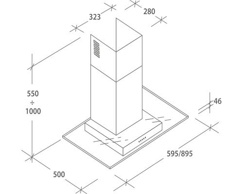 Rozměrový nákres odsavače par