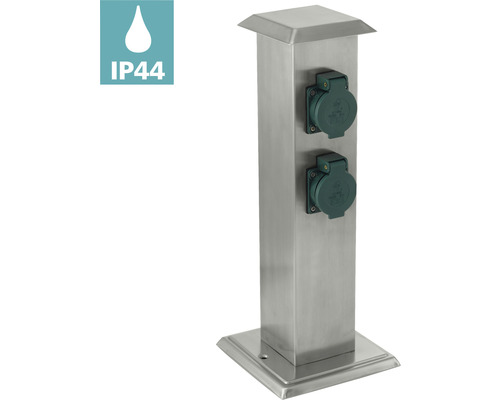 Zahradní zásuvka z nerezové oceli se dvěma zásuvkami a stupněm krytí IP44