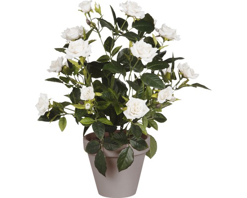 Umělá květina růže v květináči 33x25 cm bílá