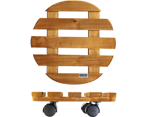 Kulatý dřevěný podstavec na květináč s kolečky