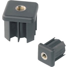 Dvě šedé čtvercové trubkové zátky se závitem