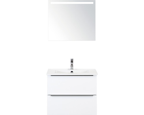 Koupelnový nábytkový set Pulse 70 cm s keramickým umyvadlem bílá vysoce lesklá a zrcadlem s LED osvětlením