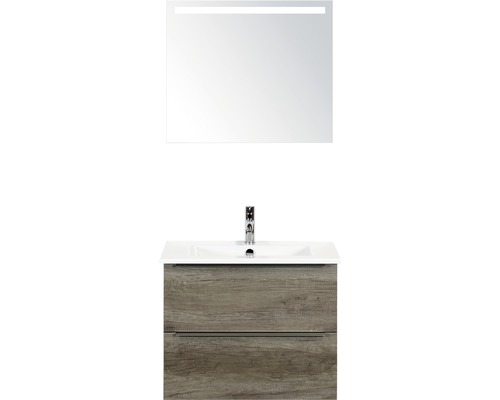 Koupelnový nábytkový set Pulse 70 cm s keramickým umyvadlem dub Nebraska a zrcadlem s LED osvětlením