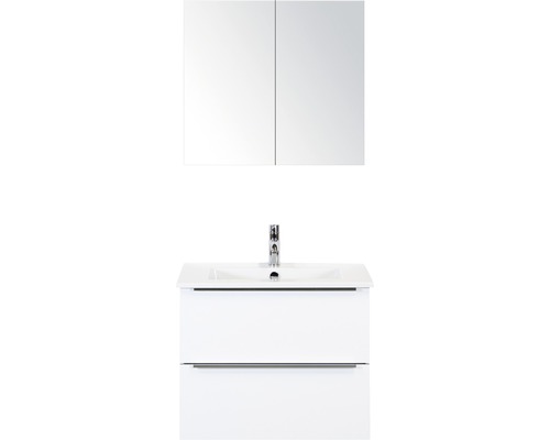 Koupelnový nábytkový set Pulse 70 cm s keramickým umyvadlem bílá vysoce lesklá a zrcadlovou skříňkou