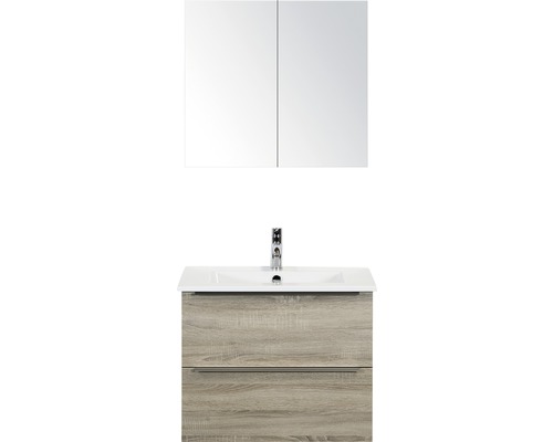 Koupelnový nábytkový set Pulse 70 cm s keramickým umyvadlem a zrcadlovou skříňkou dub šedý