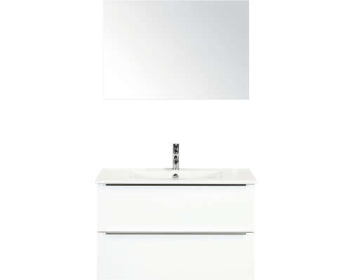 Koupelnový nábytkový set Pulse 90 cm s keramickým umyvadlem a zrcadlem bílá vysoce lesklá