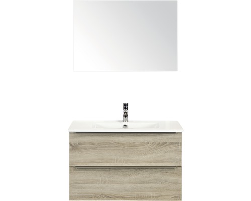 Koupelnový nábytkový set Pulse 90 cm s keramickým umyvadlem a zrcadlem dub šedý