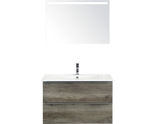 Koupelnový nábytkový set Pulse 90 cm s keramickým umyvadlem Nebraska dub Nebraska a zrcadlem s LED osvětlením