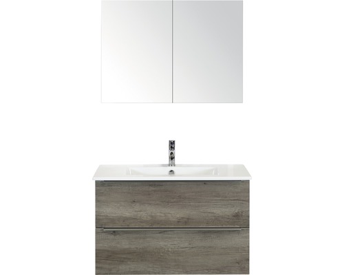 Koupelnový nábytkový set Pulse 90 cm s keramickým umyvadlem Nebraska dub Nebraska a zrcadlovou skříňkou