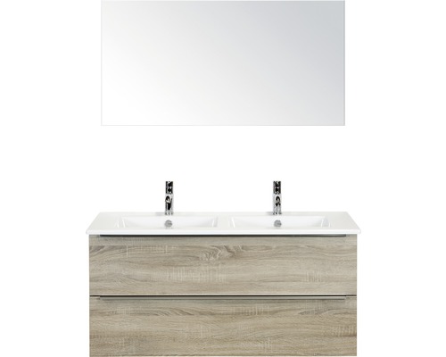 Koupelnový nábytkový set Pulse 120 cm s keramickým dvojitým umyvadlem a zrcadlem dub šedý 84725816