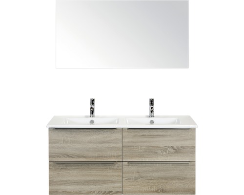 Koupelnový nábytkový set Pulse 120 cm s keramickým dvojitým umyvadlem a zrcadlem dub šedý 84726116