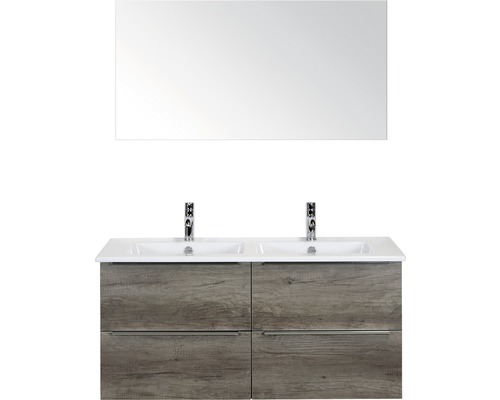 Koupelnový nábytkový set Pulse 120 cm s keramickým dvojitým umyvadlem dub Nebraska a zrcadlem 84726124