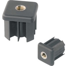 Dvě čtvercové trubkové zátky z plastu se závitovou vložkou