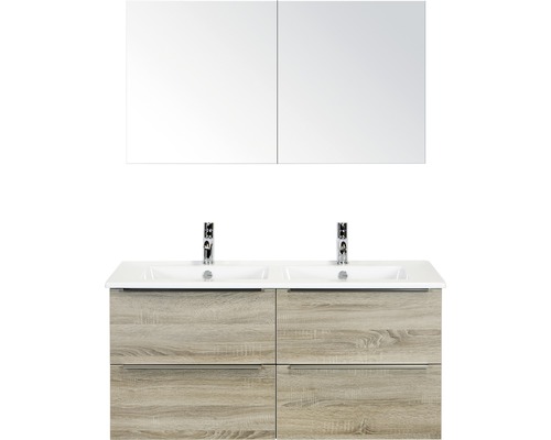 Koupelnový nábytkový set Pulse 120 cm s keramickým dvojitým umyvadlem a zrcadlovou skříňkou dub šedý 84726316